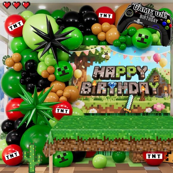 All-in-One Pixel Game Birthday Set - Easy Setup with Video Tutorial Included!